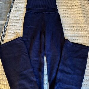 Navy Ribbed Waist Knit Pants